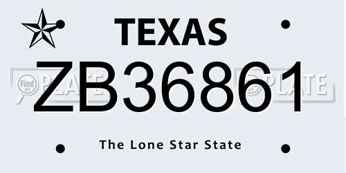 ZB36861 Texas License Plate