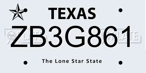 ZB3G861 Texas License Plate