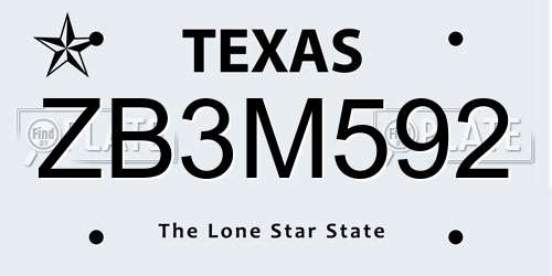 ZB3M592 Texas License Plate