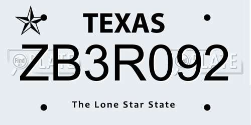ZB3R092 Texas License Plate