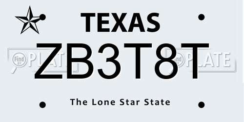 ZB3T8T Texas License Plate