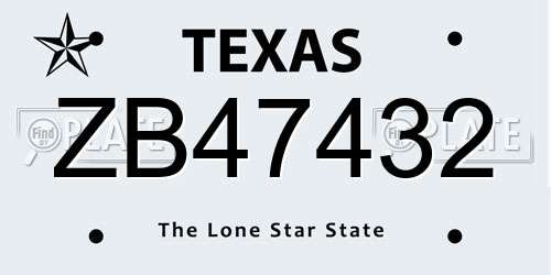 ZB47432 Texas License Plate