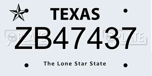ZB47437 Texas License Plate