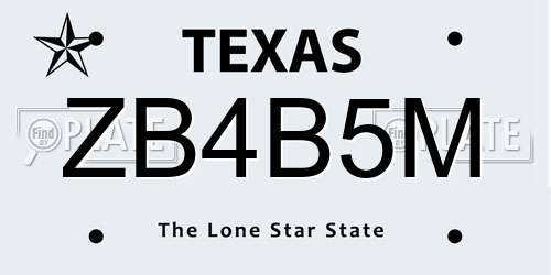 ZB4B5M Texas License Plate