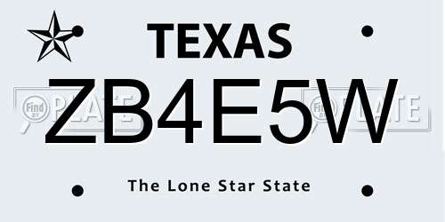 ZB4E5W Texas License Plate