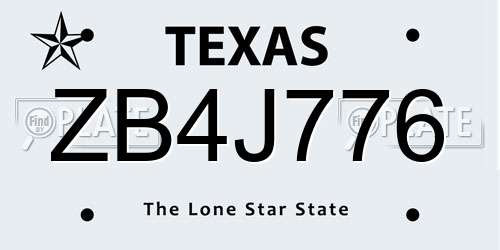 ZB4J776 Texas License Plate