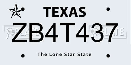 ZB4T437 Texas License Plate