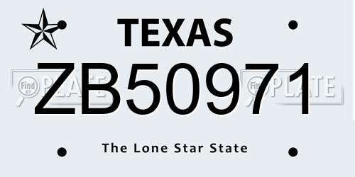 ZB50971 Texas License Plate