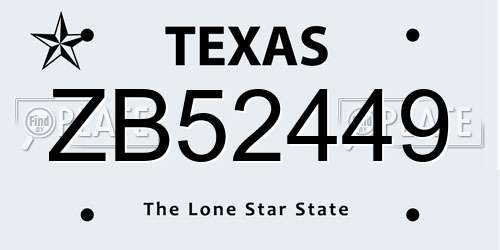 ZB52449 Texas License Plate