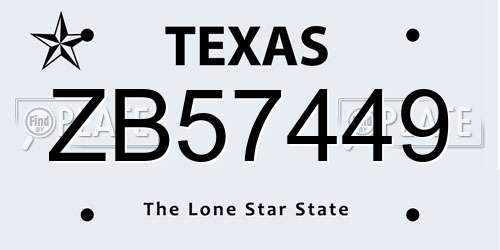 ZB57449 Texas License Plate