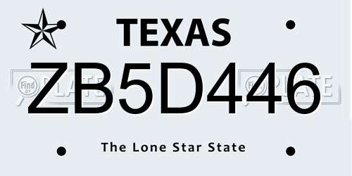ZB5D446 Texas License Plate