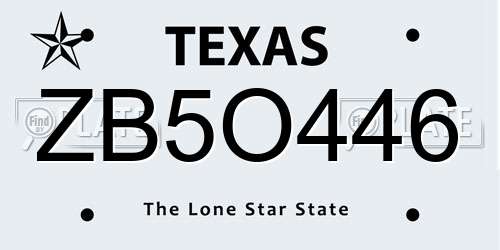 ZB5O446 Texas License Plate