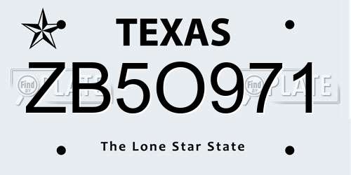 ZB5O971 Texas License Plate
