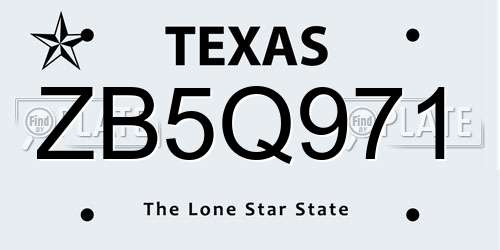 ZB5Q971 Texas License Plate