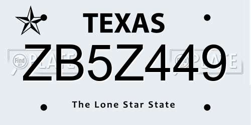 ZB5Z449 Texas License Plate