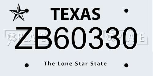 ZB60330 Texas License Plate