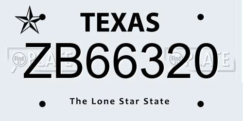 ZB66320 Texas License Plate