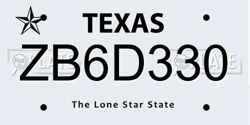 ZB6D330 Texas License Plate