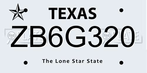 ZB6G320 Texas License Plate