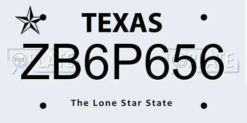 ZB6P656 Texas License Plate