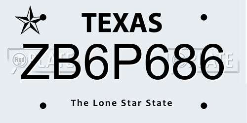 ZB6P686 Texas License Plate