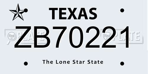 ZB70221 Texas License Plate