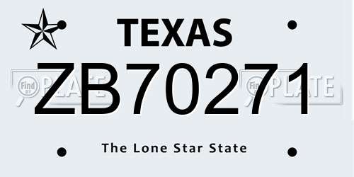 ZB70271 Texas License Plate