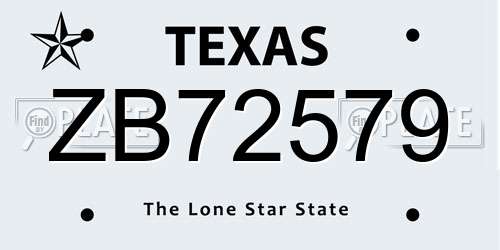 ZB72579 Texas License Plate