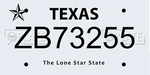 ZB73255 Texas License Plate