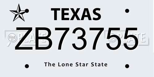 ZB73755 Texas License Plate