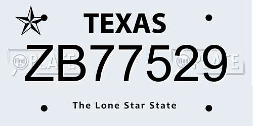 ZB77529 Texas License Plate