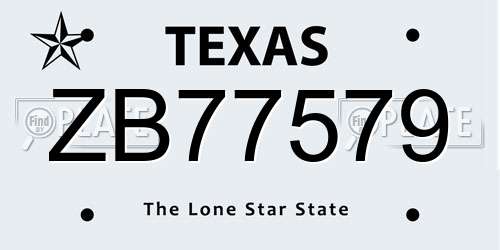 ZB77579 Texas License Plate