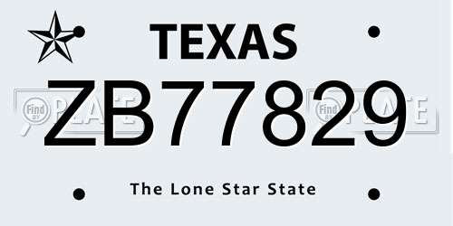 ZB77829 Texas License Plate