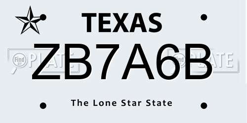 ZB7A6B Texas License Plate