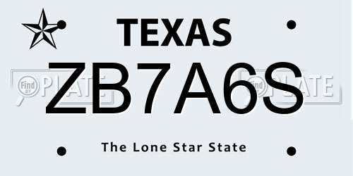ZB7A6S Texas License Plate