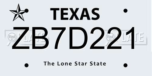 ZB7D221 Texas License Plate