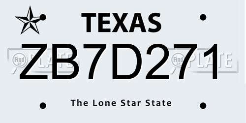 ZB7D271 Texas License Plate