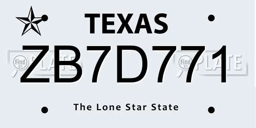 ZB7D771 Texas License Plate