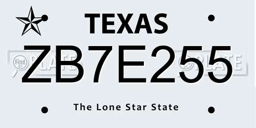 ZB7E255 Texas License Plate