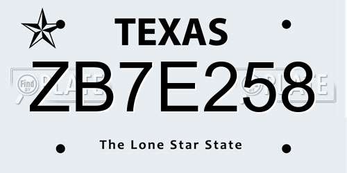 ZB7E258 Texas License Plate
