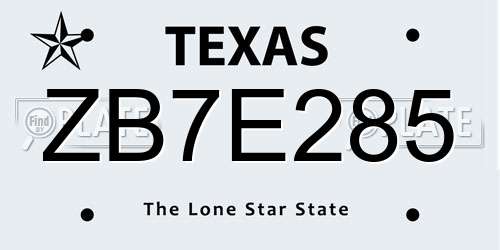 ZB7E285 Texas License Plate
