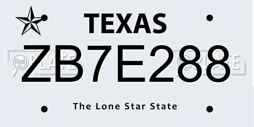 ZB7E288 Texas License Plate