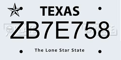 ZB7E758 Texas License Plate