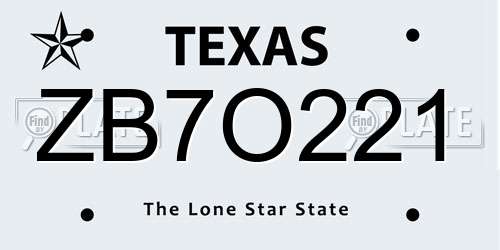 ZB7O221 Texas License Plate