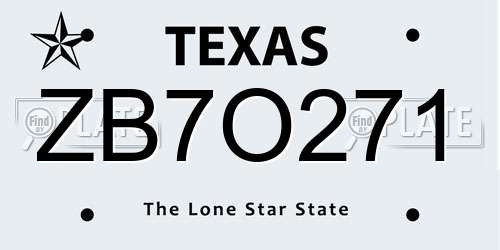 ZB7O271 Texas License Plate