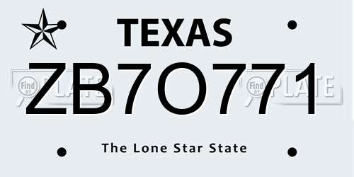 ZB7O771 Texas License Plate