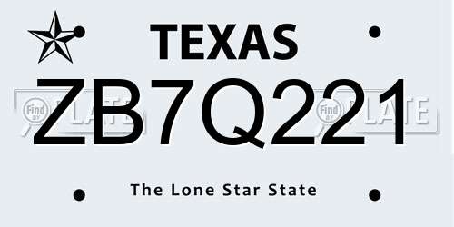 ZB7Q221 Texas License Plate
