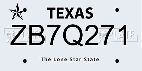 ZB7Q271 Texas License Plate