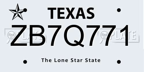ZB7Q771 Texas License Plate