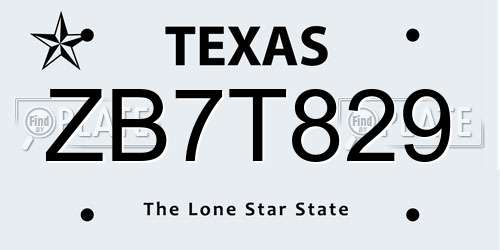 ZB7T829 Texas License Plate